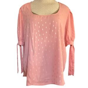 Women's Peach Soft Pink 3X  Blouse Short Sleeve Tie Details Gold metallic accent